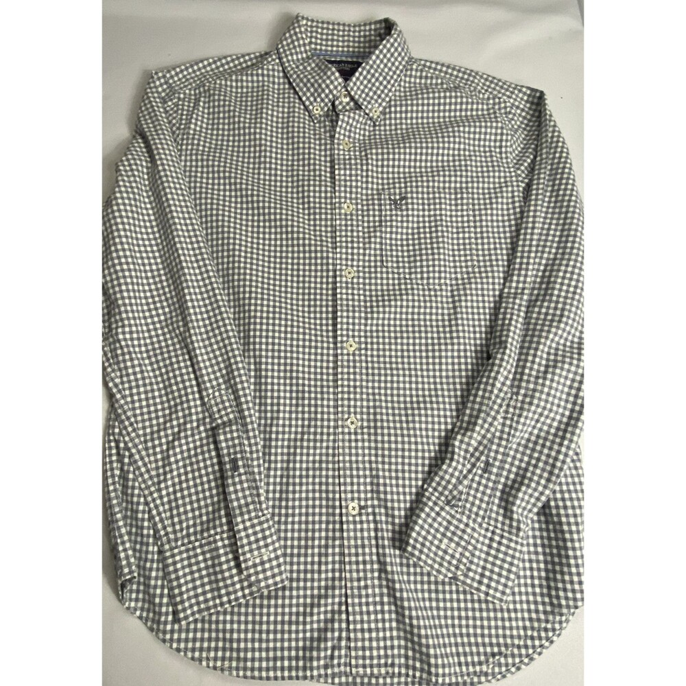 American Eagle Outfitters Mens Athletic Fit Gray White Check Shirt Size M